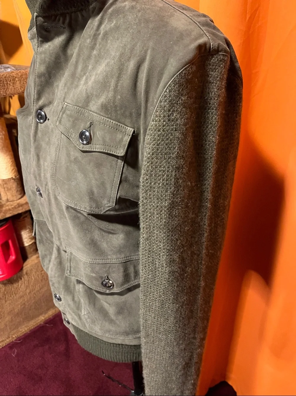 Polo Ralph Lauren hybrid suede skeet jacket in olive green.